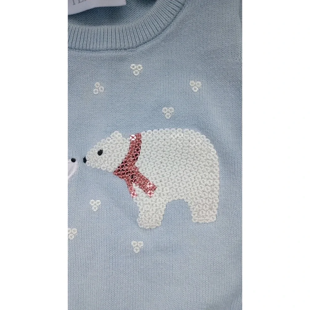 Baby Girl Children's Place Sequin Polar Bear Sweater EUC 12-18‎ Mos